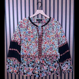 New Laundry by Shelli Segal Top Small Womens Blouse Boho Floral Puff Sleeve